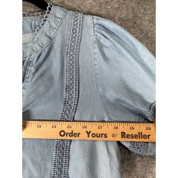 Moon River Top Women Small Blue V Neck‎ Embroidered Chambray Western Countrygirl - Picture 4 of 7